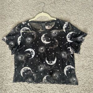 Hot Topic Skeleton Stars Celestial Moon Goth Whimsigoth Mesh Crop Top Size XL